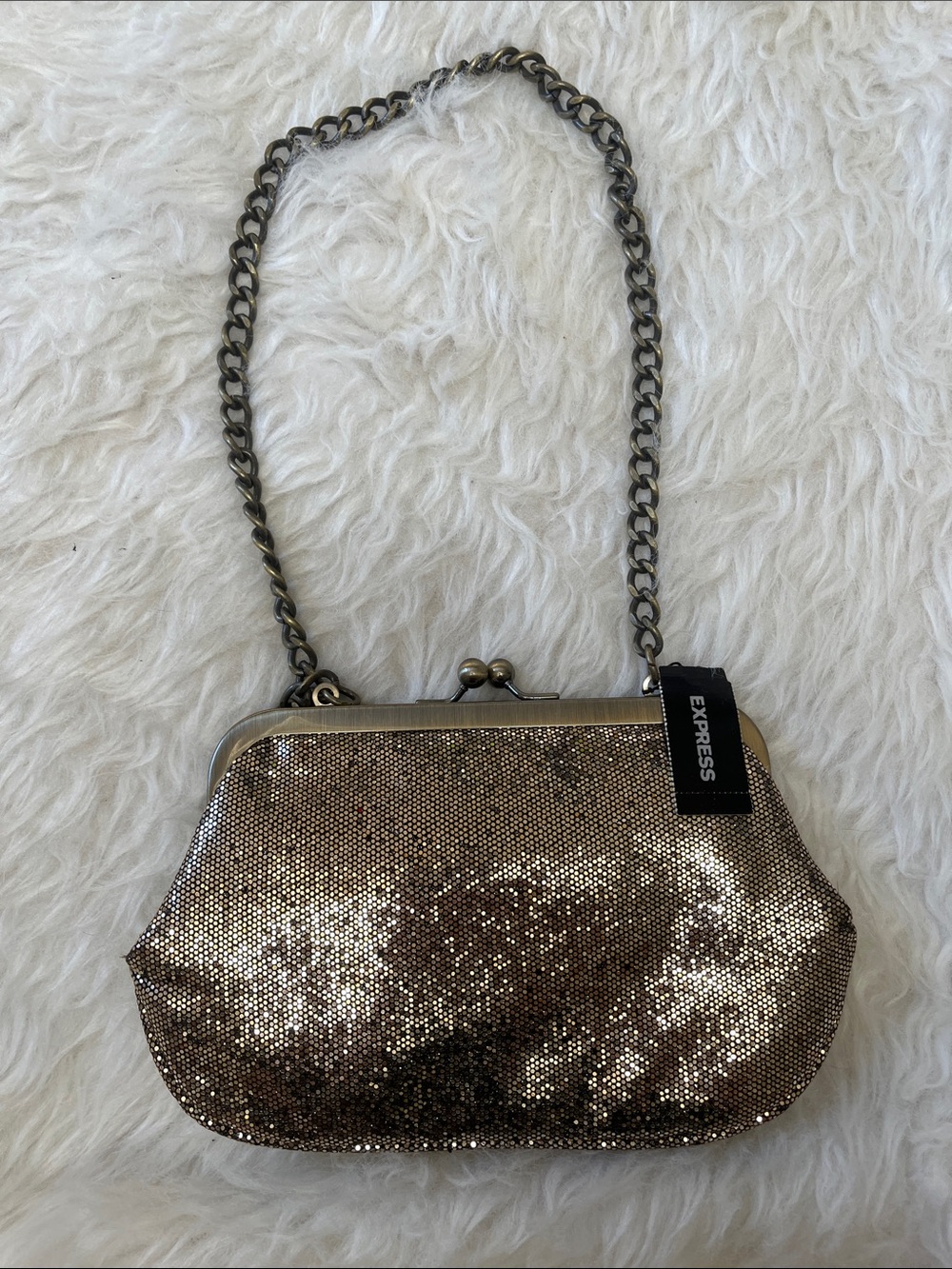Express Metallic Rose Gold Chain Clutch